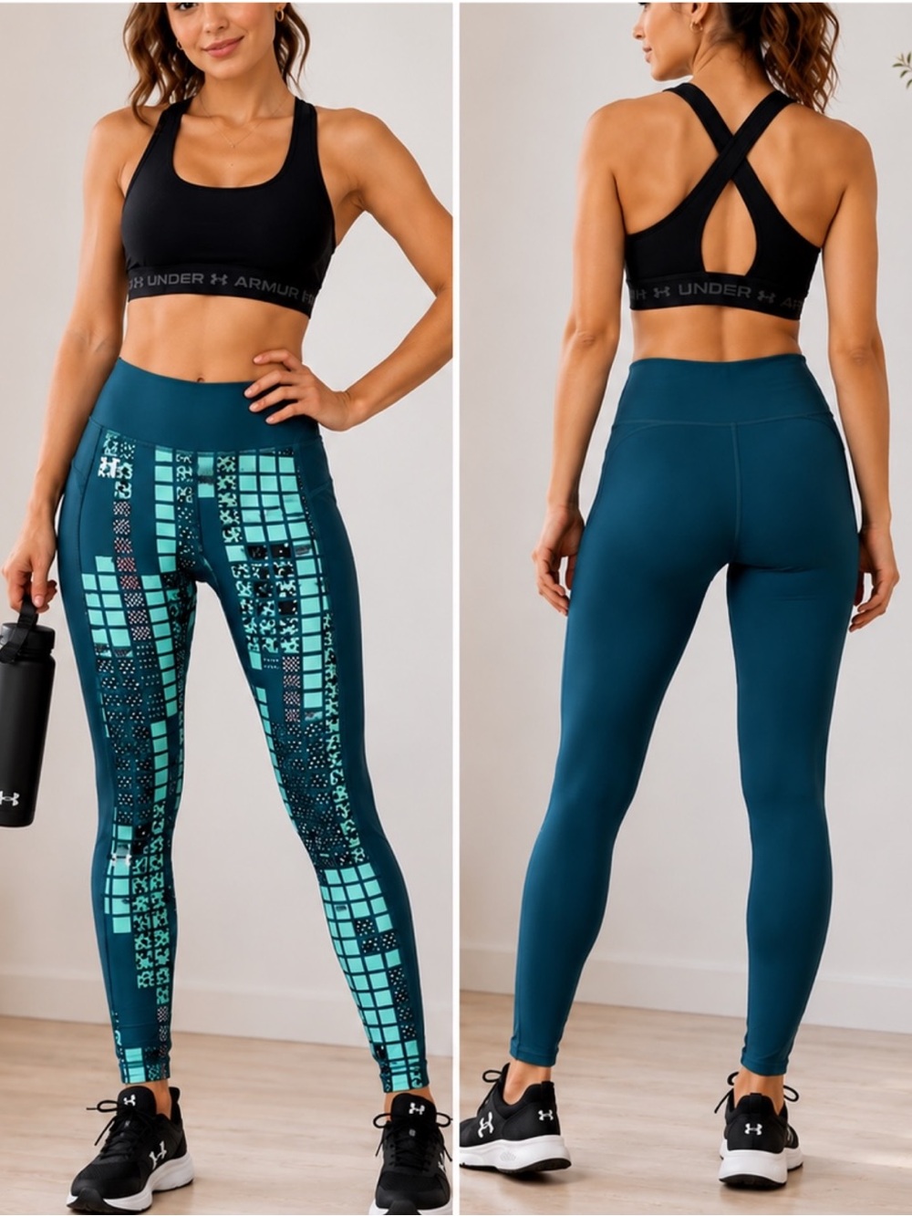 Bundle Set: Under Armour | NWT Black Sports Bra & Teal Geo HeatGear Leggings (S)